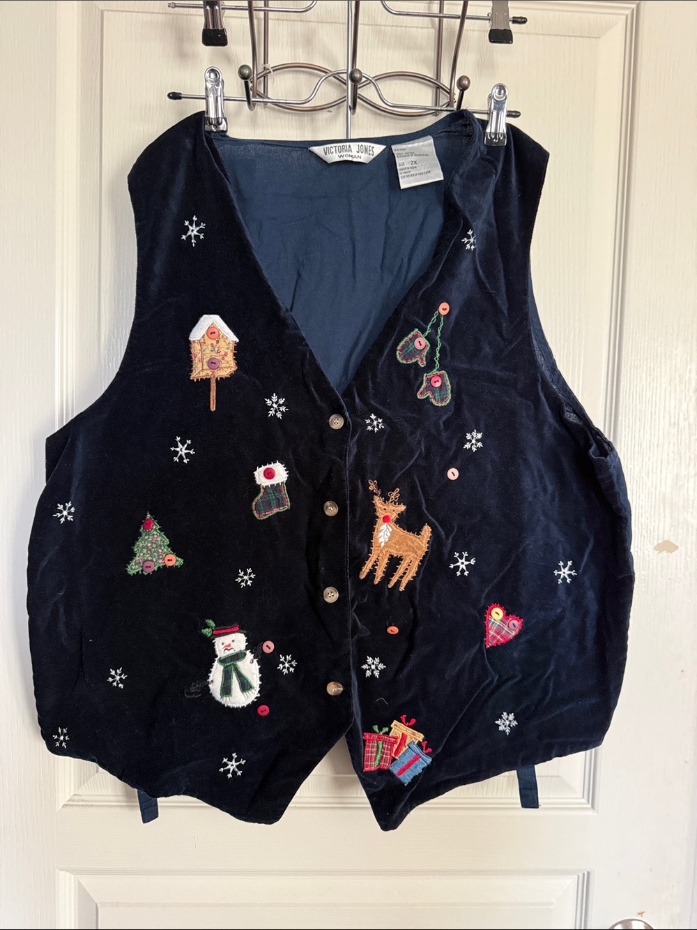 Victoria Jones Woman Navy Velvet Holiday Embroidered Vest
